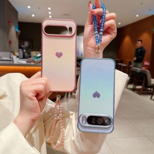 Side Love Heart Case For Google Pixel 9ProXL 9 8 Pro 9A 8A 7A Case Anti-fall Protective Cover With lanyard for Pixel 9 8 Cover