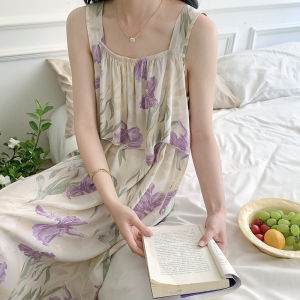 Nipple Coverage Suspenders Artificial Cotton Nightdress Dress Womens Summer Thin Loose Summer Outerwear Homewear Midi Dress