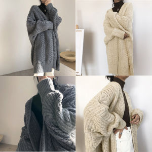เสื้อคาร์ดิแกนถักหลวมๆ สำหรับฤดูใบไม้ร่วงและฤดูหนาว เสื้อสเวตเตอร์คอวีแขนยาวแบบสวมหัว ทรงหลวมๆ สไตล์ทันสมัย เสื้อคลุมกันหนาว