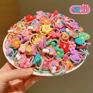 50/100 pieces of cute thumb hair ties for girls high elasticity that does not hurt hair sweet little girl hair rope kidsrens