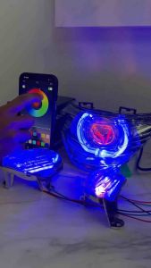 Lampu depan satria hiu malaysia biled billed devil RGB ganti warna suka2 via Hp+ Sen Runing