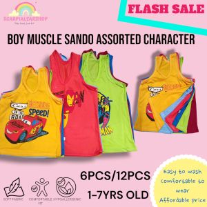6PCS ASSORTED DESIGN SANDO BOY 1-7YRS OLD KIDS BOY SANDO (PAMBAHAY/PRESKO SUOTIN)SOFT FABRIC AND COMFORTABLE TO WEAR