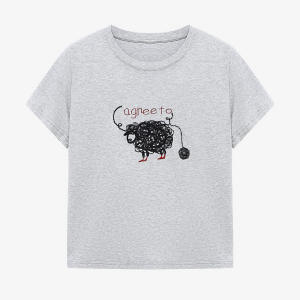 Basic House | Funny Cartoon Sheep Print T-Shirt Grey Round Neck Short Sleeve Summer Women