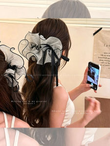NING ZHOU | Mesh Polka Dot Bow Ribbon Ponytail Clip