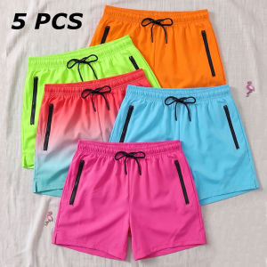 5 Piece Set Mens Casual Beach Shorts with Zipper Side Pockets Summer Board Shorts with Mesh Liner Bathing Suit Swim Trunks