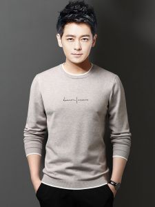 ROMON | Long Sleeve T-Shirt Mens Printed Round Neck Casual Fashion Basic Shirt Lomond Spring Autumn New Style Cotton Polyester Blend