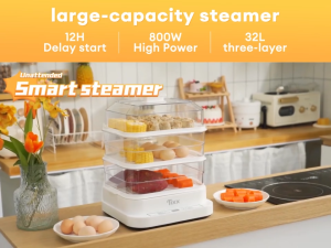 TIXX 32L Electric Steamer Three-layer Household Electric Steamer for Siomai Business Electric Food Steamer Multifunction Smart Timer