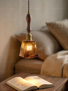 FANCY LAMP CLUB | Walnut And Brass Bedside Vintage Pendant Light