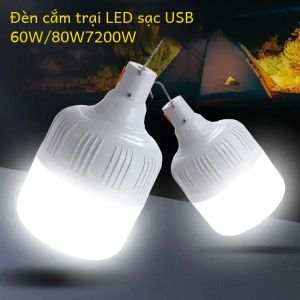 Đèn LED Sạc Cắm Trại 60W/80W/200W Độ Sáng Cao Di Động Ngoài Trời Chiếu Sáng Khẩn Cấp Cho Lều Câu Cá Đêm