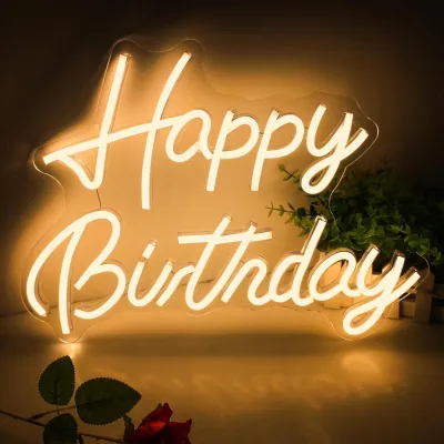 LED Neon Happy Birthday Neon Sign Wall Art Bedroom Living Room Party Backdrop Decor Lamp Light Up Sign USB Powered