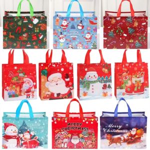 🔥ถุงของขวัญคริสต์มาสขนาดใหญ่1/4/6ชิ้นถุงใส่ของชำใช้ซ้ำได้กระเป๋าช้อปปิ้งกระเป๋าคริสต์มาสนอนวูฟเวนซานตาคลอสต้นคริสต์มาสตุ๊กตาหิมะลายพิมพ์กระเป๋าใส่ของ