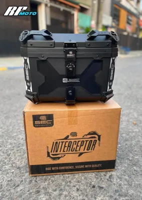 SEC INTERCEPTOR 45L HARD PLASTIC DUAL LOCK TOP BOX WITH METAL BASE PLATE AND FREEBIES!