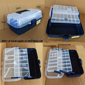 Hộp dụng cụ hộp đồ nghề 2 tầng xếp gọn nắp trong khóa cài quai xách. Một số vách ngăn tháo được. 32x18x15cm. VX7202