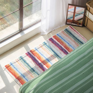 Rainbow Striped INS Style Carpet Long Rectangle Bedroom Living Room Balcony Floor Mat Home Decorative Rug Machine Washable