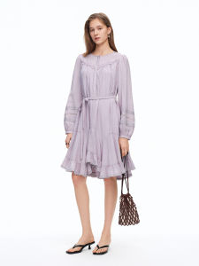 DUSHU | Irregular Lace Trim French Purple Vintage Dress