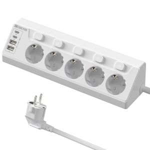 5 way EU plug Multi-functional Power Socket Multiple Socket Power Strip with 2 USB and 2 Type-C 2m Cable for Smartphones