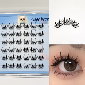 Gege Bear Natural Comic C-Curl Glue-Free False Eyelashes Segmented Self-Adhesive Lashes Easy to Wear Perfect for Beginners