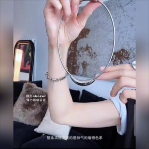 Elegant Titanium Steel Curved Tube Necklace with Geometric Pendant - Fashionable Versatile Jewelry