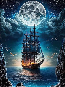 Acrylic Paint By Numbers Night view of sea sailboats Painting By Numbers On Canvas Coloring By Number For Adults Paint Digital