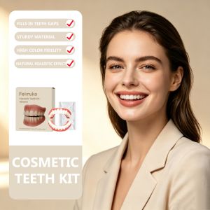 Full Mouth Cosmetic Fake Teeth Kit Upper Lower Fake Denture Cover Tooth Gap Instant Confident Smile DIY Home Denture Veneers Set