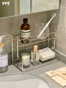 ตู้ครีมกันน้ำหนักสองชั้น อเนกประสงค์ เครื่องมือทำความสะอาดบ้าน วัสดุอื่นๆ ไม่ต้องเจาะ วัสดุสแตนเลส ชั้นวางของสองชั้นสำหรับจัดระเบียบในห้องน้ำ