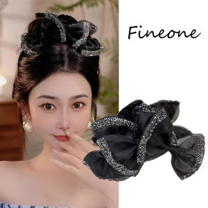 คลิปติดโบว์ตาข่ายสำหรับผู้หญิงทำจากกิ๊ฟหนีบผมพลอยเทียมกิ๊บติดผมสวยหรูทรงหางม้าสำหรับอุ้งผมขนาดใหญ่่เครื่องประดับผม