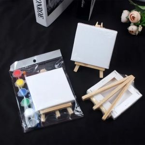 Canvas Paint Set with Paint Tools DIY Painting Kit with Pre-Drawn Canvas + Mini Wooden Stands Kids School Childrens Day Gifts