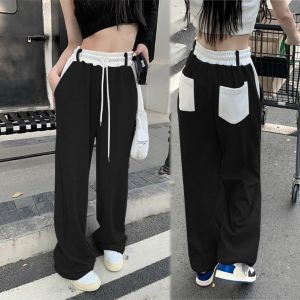 Celana Serut Manset Dapat Disesuaikan Gaya Korea Celana Olahraga Lurus Pinggang Tinggi Ramping Wanita Musim Panas