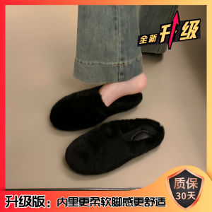 Womens Plush Slippers Indoor Outdoor Wear Flat Bottom Anti-Slip Cotton Shoes Winter Spring Autumn Seasonal Slip-On Shoes