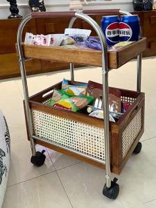 Stainless Steel Floor-standing Multi-purpose Organizer Rack DIY High Aesthetic Value Mid-century Style Living Room Bedroom Storage Cart