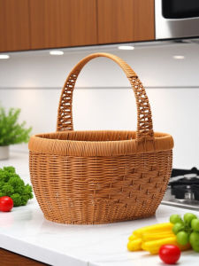 Large Capacity Wicker Basket Handheld Shopping Basket Picnic Outing Fruit Snack Storage Vegetable Buying Basket Household Organizer