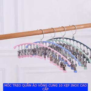 Móc treo quần áo vòng cung 10 kẹp inox móc phơi tất vớ kẹp inox.