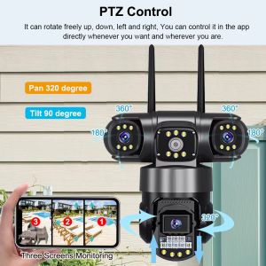 V380 PRO 4G SIM Card 15MP Three Lens CCTV Camera 6K HD Three Screen 10x optical zoom IP66 waterproof Outdoor Video Surveillance Camera Two Ways Audio and Speaker AI Motion Dection color night vision