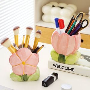 Tulip Ceramic Ornaments Send Girlfriends Birthday Gifts ins Style High-value Pen Holder Makeup Brush Bucket Desktop Storage