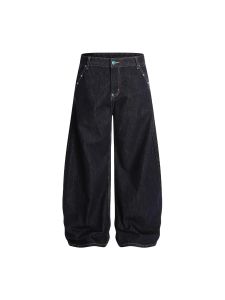 กางเกงยีนส์ทรงหลวมสไตล์อเมริกันย้อนยุคสำหรับผู้ชายและผู้หญิง กางเกงขายาวทรงขากว้างแบบมีซิป แบรนด์ดังใหม่ สไตล์ฤดูใบไม้ร่วง