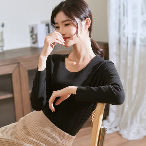 Thickened Fleece Warmth Underwear Womens Long Sleeve Thermal Top Thin Velvet Warm Inner Wear Autumn Clothes Set for Young Ladies