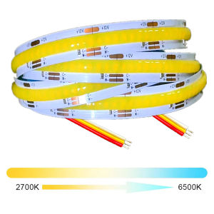 FCOB CCT LED Light Strip 608 LEDs High Density Flexible FOB COB 10mm Led Lights RA90 2700K to 6000K Linear Dimmable DC12V/24V