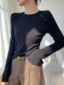 Black Womens Long Sleeve Base Shirt 2025 New Spring Autumn High-End Feelings Inner Wear Outer Wear Slim Fit Top