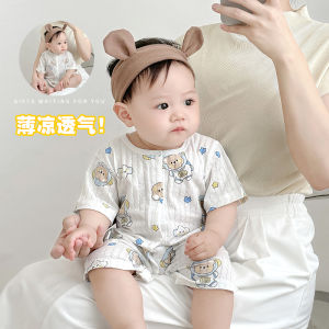 ผ้าฝ้ายแขนสั้นเสื้อผ้าเด็กสําหรับฤดูร้อนน้ําหนักเบา Nonwoven ทารกแรกเกิดเด็กผู้หญิง Overalls สไตล์ลําลองชุดปีนเขา