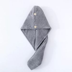 หมวกผมแห้ง Coral Velvet พร้อมงานปัก ผ้าขนหนูผมสามเหลี่ยมดูดซับสําหรับผู้หญิง หมวกอาบน้ําแบบคาดศีรษะผมยาว