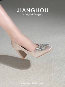 Elegant Chinese Cheongsam High Heels Diamond Embellished Womens Shoes Spring 2025 Fashionable Luxury Sensation Slip-On