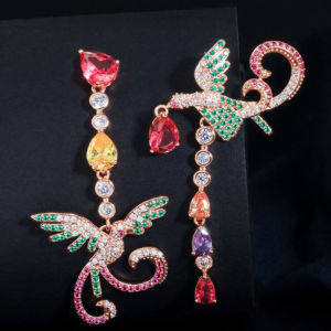 SEQUITO Women Lucky Fenghuang Bird Long Drop Earrings Rose Gold Color Pave Setting AAAAA CZ Zirconia Prom Party Vivid Jewelry Accessories SE717