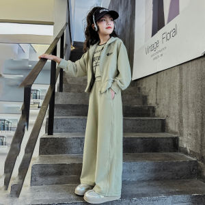 ชุดกีฬาแฟชั่นฤดูใบไม้ผลิและฤดูใบไม้ร่วงสำหรับเด็กผู้หญิง ชุดกันหนาวแบบลำลอง 2 ชิ้น ผ้าโพลีเอสเตอร์ผสมคอตตอน