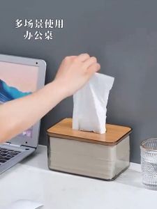Japanese Style Tissue Box with Wooden Cover Napkins Paper Storage Box Living Room Bathroom Tissue Holder Waterproof Tissue Organizer Box