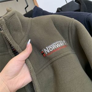 Thickened Fleece Outdoor Jacket Youth Trendy Long Sleeve Zipper Closure Stand Collar Cotton Padded Coat for Autumn Winter