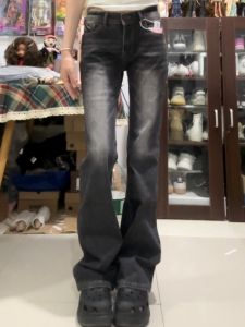 Extended American Style Low Waist Washed Denim Jeans Womens Elastic Loose Fit Bell Bottoms High Waist Wide Leg Pants