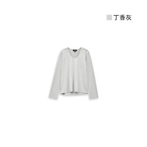 Classic Basic Fit T-Shirt Lavender Grey/Cream Green Long Sleeve U-Neckline Regular Length Womens Fashion Autumn Wear