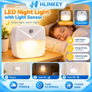 Hlinkey cảm biến ánh sáng đèn ngủ LED rắc cắm Châu Âu 0.4W tự động tắt hoàng hôn đến bình minh Đèn treo tường mini tiết kiệm năng lượng Đèn đầu giường màu trắng ấm trắng lạnh