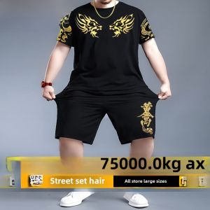 Hot Golden Dragon Short-Sleeved T-shirt Mens Suit plus Size Summer Casual Pants Sports a Set of Mens Clothing Handsome Clothes Trendy T