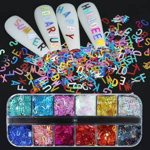 12 grid box with laser letters and sequins laser nail polish glitter sequins nail drops DIY filled sequins